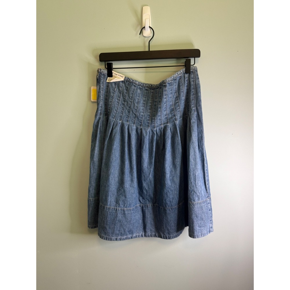 NWT Free People Peyton Pintuck Denim Midi Skirt California Coast Blue Size 12 - Picture 5 of 7